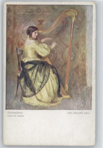 Glamour Frau an der Harfe - Wiener Kunst Nr. 1714 - Harfenklänge sign Herschel