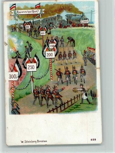 Soldatenlitho - Verlag Steinberg Nr. 889 AK Eisenbahn , schwarz-weiss-rot