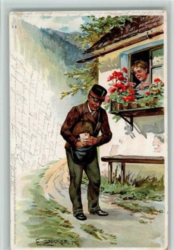Serie Lied der Liebe - Briefträger , litho Döcker, E.