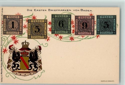 Menke-Huber - Die ersten Briefmarken von Baden, Wappen, litho 1900 AK