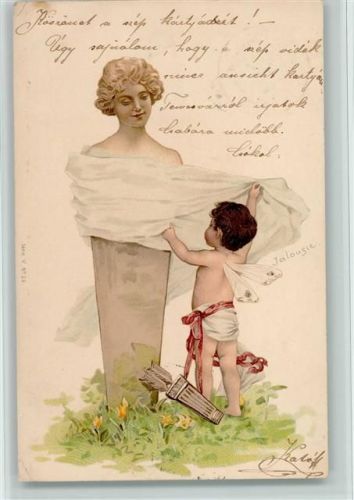 1899 Frauenbüste wird vom Amor Engel abgedeckt , litho