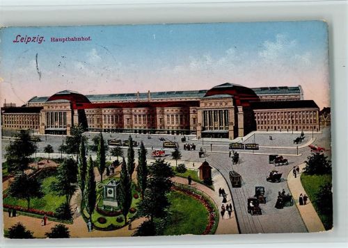 Leipzig Hauptbahnhof , Straßenbahnen 1912 AK Stempelspuren