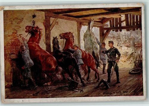 Nr. 429 Kriegsfürsorgeamt WK I - Beim Pferde beschlagen von einer Haubitze überrascht