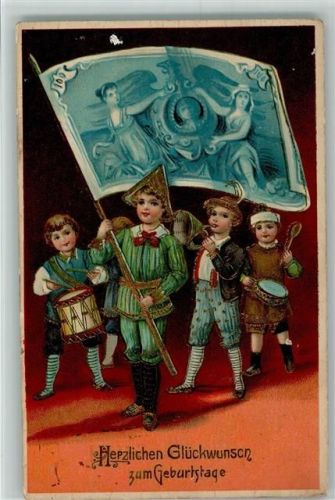 WK I Geburtstag - Kinder tragen eine Geldschein Fahne AK