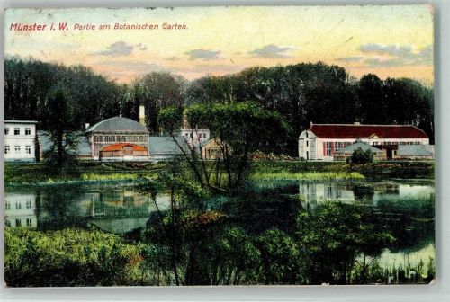 Münster Partie am Botansichen Garten Bahnpoststempel Zug 186