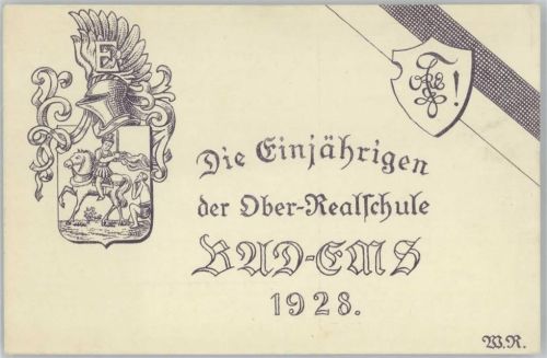 Die Einjährigen der Ober Realschule 1928 Ems Studentenwappen