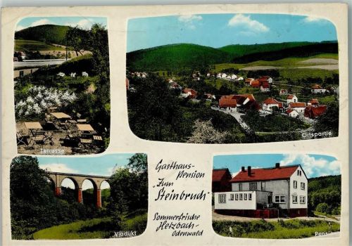 Hetzbach Gesamtansicht Gasthaus Pension Zum Steinbruch Terrasse Viadukt 4-Bildaufnahme