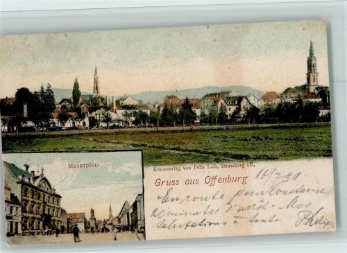 Offenburg Marktplatz u. Teilansicht , 1899 AK