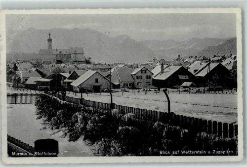 Murnau Blick auf Wetterstein und Zugspitze Winter Stempel WK II