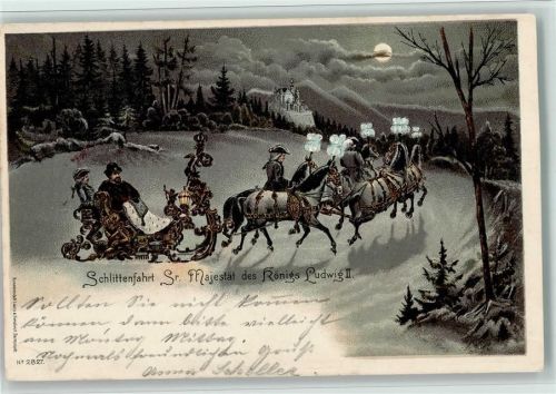 1898 Schlittenfahrt des Königs Ludwig II, gute Erhaltung AK Verlag Lautz 2827 AK