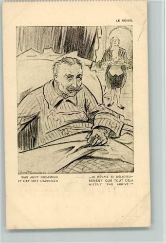 Le Reveil - Kaiser Wilhelm im Bett, Diener bringt Frühstück Militär Karikatur