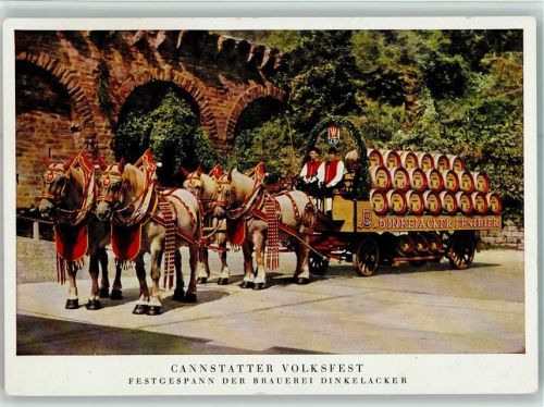 Bad Cannstatt Cannstatter Volksfest Festgespann der Brauerei Dinkelacker Vierspänner Bierfässser