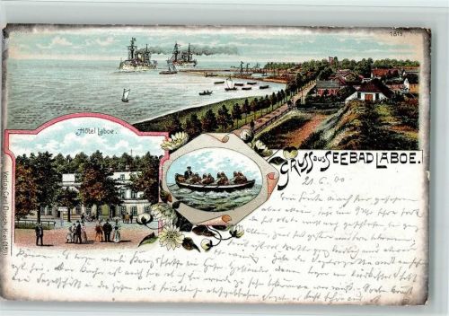 Laboe Gruss aus - Hotel Laboe, Kriegsschiffe , Ränder oxidiert,