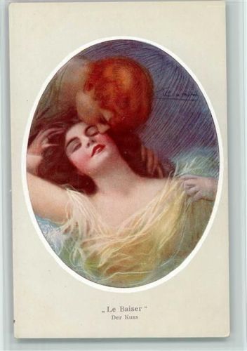 Erotik Serie 526-2 Le Baiser - Der Kuss - Frau mit Schleier über der Schulter