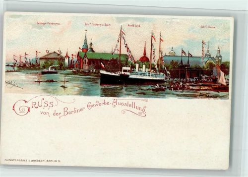 W1000 Berlin Mitte Gruss aus - Kunstanstalt Miesler - 1896 , Nordd. Lloyd, gute Erhaltung AK Gewerbeausstellung Lithographie