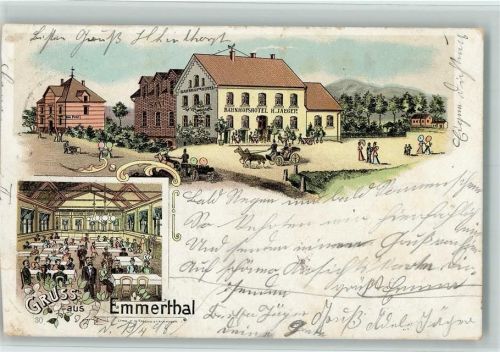 31860 W3254 Emmerthal , Niedersachs 1898 Gebrauchsspuren Gruss aus - Litho, Bahnhofshotel