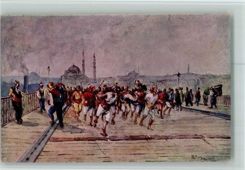 Constantinople Künstlerkarte Irreguläre Feuerwehr läuft zum Brand AK