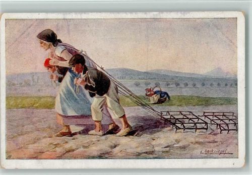 Nr. 572 Kriegsfürsorgeamt WK I AK Stilles Heldentum sign Reckziegel - Frauen im Krieg - Feldarbeit mit den Kindern