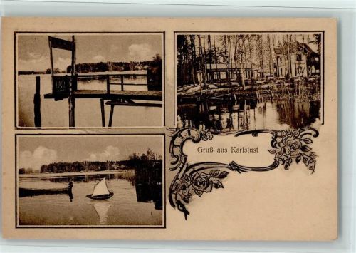 15859 O1233 Storkow , Mark - Gasthaus Karlslust - Partien am See, gute Erhaltung AK