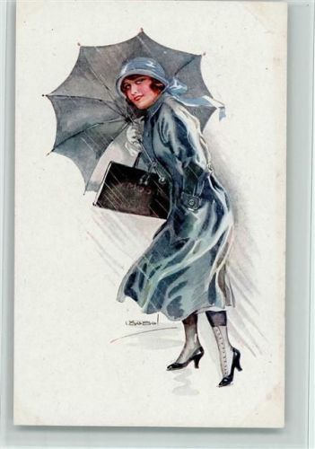 Erkal Serie 316-2 - Frau mit Handtasche u. Regenschirm, gute Erhaltung AK Usabal, L.