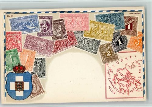 Wappen Griechenland Ottmar Zieher Karte Nr. 87 AK Briefmarkenabbildung Lithographie