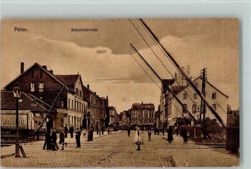 31224 W3150 Peine 1918 Gebrauchsspuren Bahnhofstraße, Bahnschranken AK