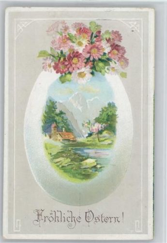 1916 Berglandschaft auf dem Osterei , Blumen