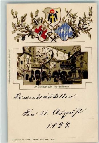 W8000 München Hofbräuhaus Wappen 1899 Lithographie / Prägedruck