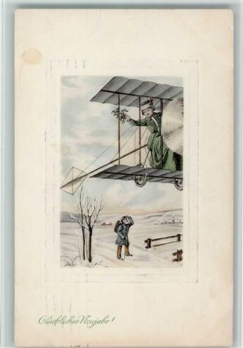 1910 Neujahr - Frau im Flugzeug , Verlag P.T.L. Art Vienne Nr. 2119 AK