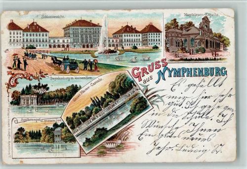 80331 W8000 Nymphenburg 1898 Gebrauchsspuren Gruss aus - Litho
