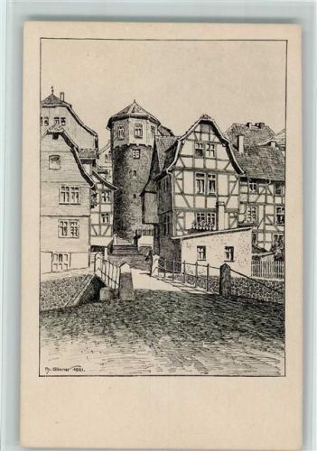 W6420 Lauterbach (Hessen) Ankerturm Federzeichnung sign. Ph. Gönner Gönner, Ph. Künstlerkarte