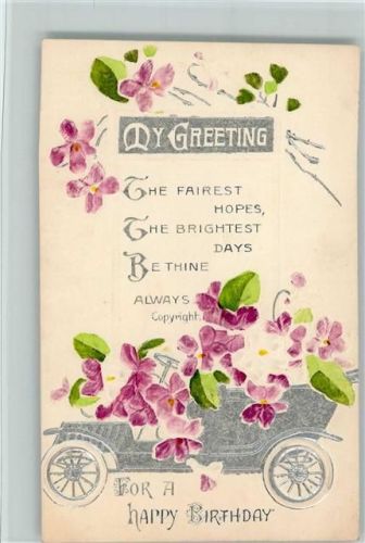 Happy Birthday - Auto im Silberdruck , Blüten
