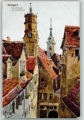 Stuttgart Schulstr. Aquarellkarte Nr. 3168 Verlag Hochstetter AK Marschall, V.