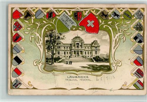 Lausanne 1903 Tribunal Fédéral Jugendstilrahmen Lithographie/Prägedruck