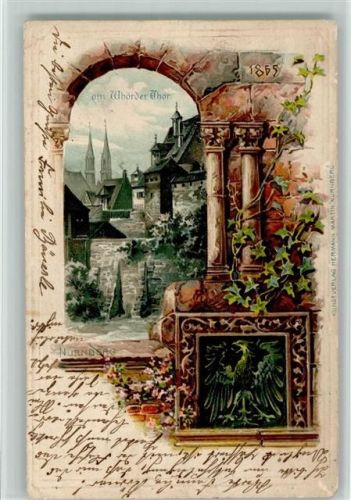 Nürnberg 1907 Wöhrder Tor Lithographie/Prägedruck