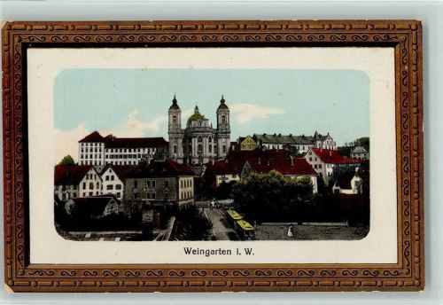 W7987 Weingarten , Württ Straßenbahn Passepartout Prägedruck