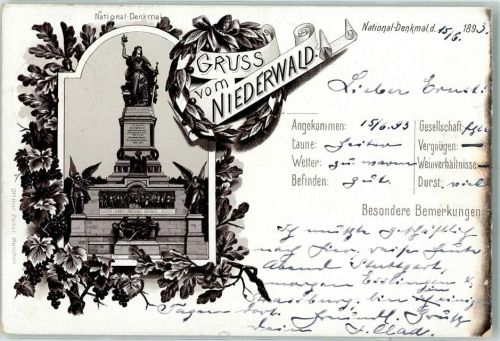 Rüdesheim 1893 Vorläufer Druck 1890-1895 National-Denkmal Eichenlaub