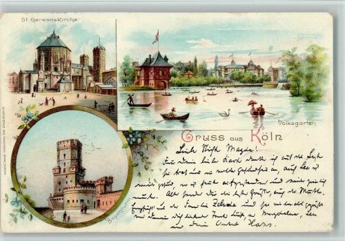 Köln Altstadt-Süd 101 Gruss aus - Kunstanstalt Finkenrath - Volksgarten, Bayenturm, gute Erhaltung AK