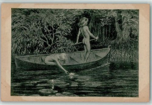Nr. 5 Wasserrosen - Jugendstil - nackte Kinder im Ruderboot