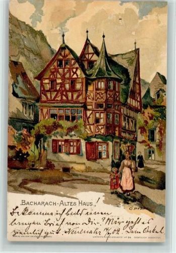 Bacharach 1902 Altes Haus, sign C. Pfaff - Königs Künstlerkarte Nr. 54 AK Gute Erhaltung
