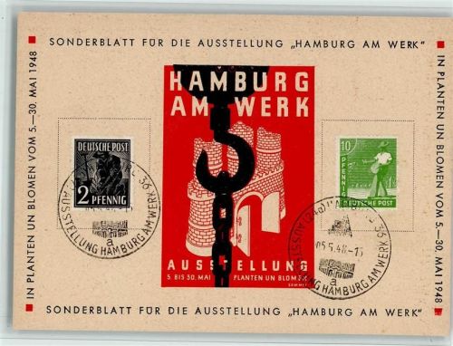 W2000 Hamburg Sonderblatt für die ausstellung "Hamburg am Werk" mit Sonderstempel Sonderstempel