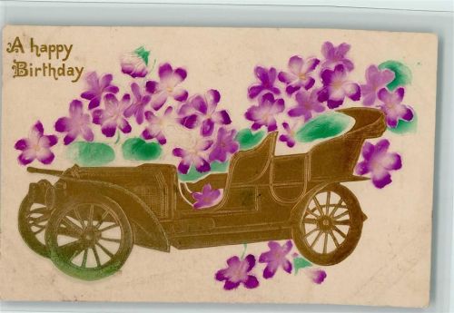 Birthday - Relief Druck Glückwunsch Auto 1909 Prägedruck
