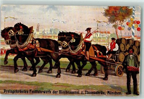 1912 Preisgekröntes Festfuhrwerk der Brauerei Thomasbräu , Luftballons AK