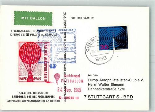 Oberstdorf Freiballon Sonderstart Ballon Ergee III Pilot A. Schulz , Start: Oberstdorf Landeort Oberstdorf 24.9.65