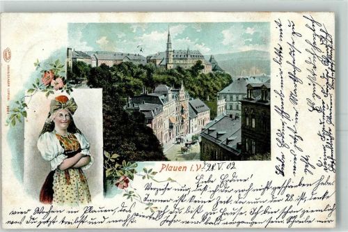 08523 O9900 Plauen , Vogtl 1902 Lithographie Frau Tracht