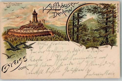 06567 O4712 Kyffhäuser 1896 Lithographie Kaiser Wilhelm-Denkmal Rothenburg
