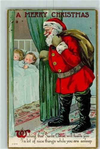 Santa Claus Kinder schlafen AK Weihnachtsmann Prägedruck