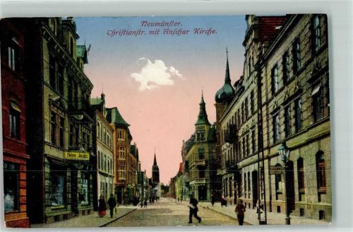Neumünster 1916 Christianstraße mit Anschar Kirche