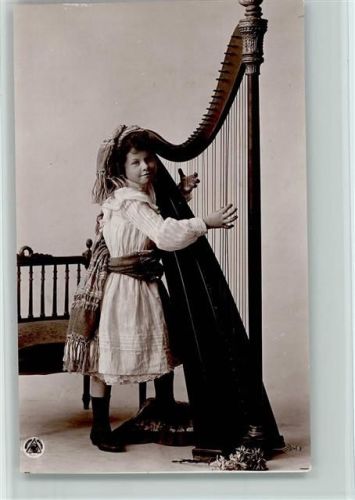 Mädchen spielt Harfe, 1905 schöne Foto AK Uranotypie NPG Harfe