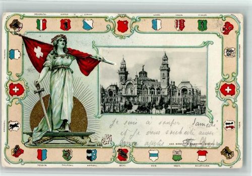 Zürich 1903 Tonhalle Wappen Lithographie/Prägedruck